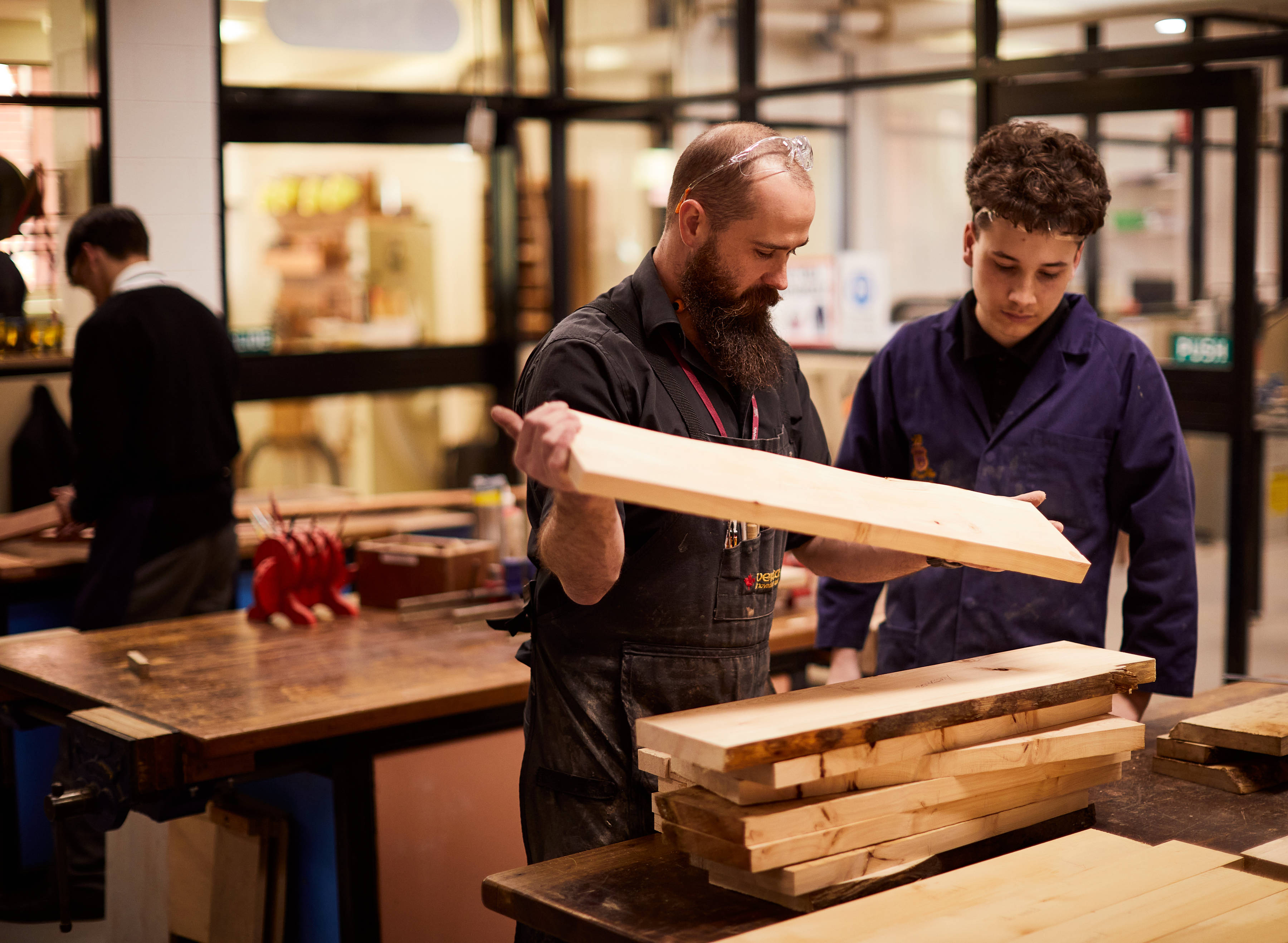 Hutchins School students in woodworking class.